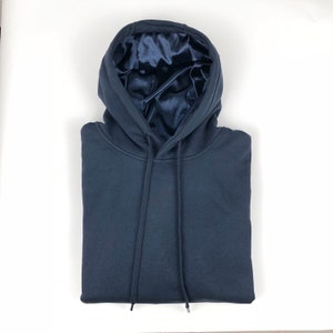 Satin Lined Hoodie Unisex-Thick-Dark Blue