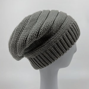 Satin Lined Knit Slouch Beanie Winter Hat Light Gray