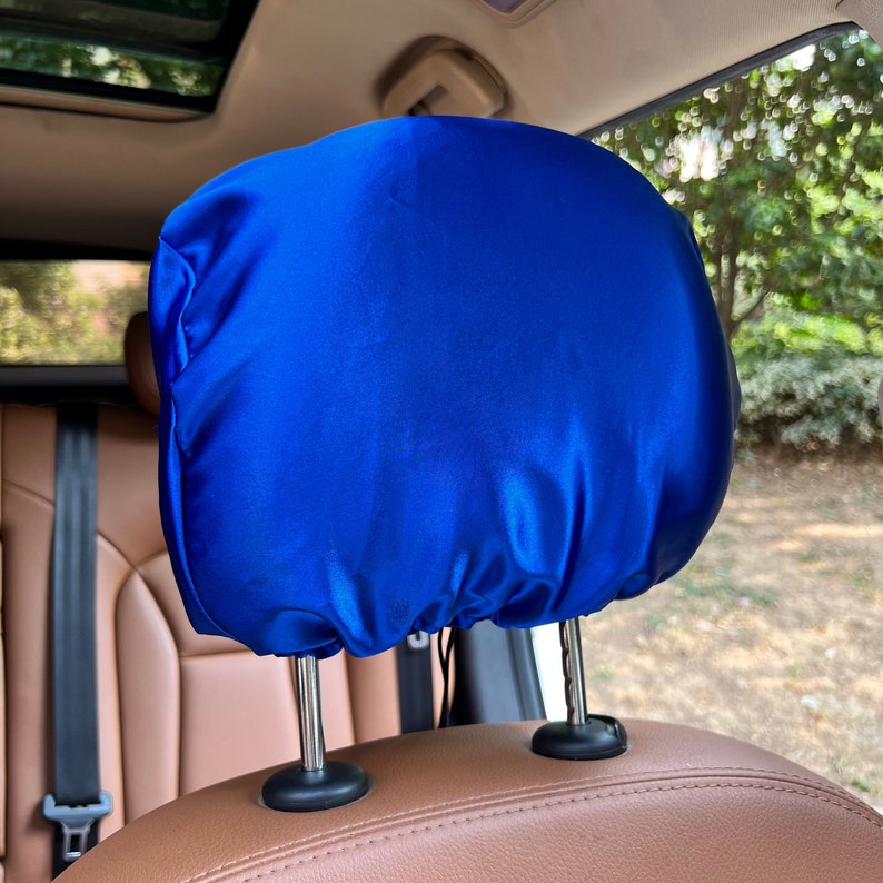 Reversible Satin Car Headrest Cover Adjustableblue Etsy