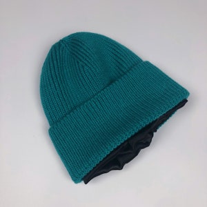 Satin Lined Knit Beanie Turquoise Color