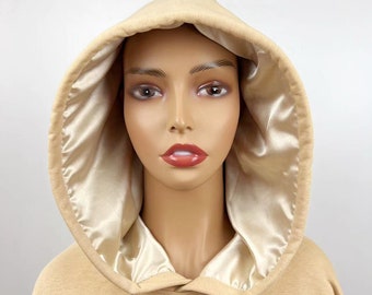 Satin Lined Hoodie -Unisex Spring Thin Hoodie-Light Khaki
