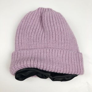 Satin Lined Beanie Winter Knit Hat For kids-Light Purple