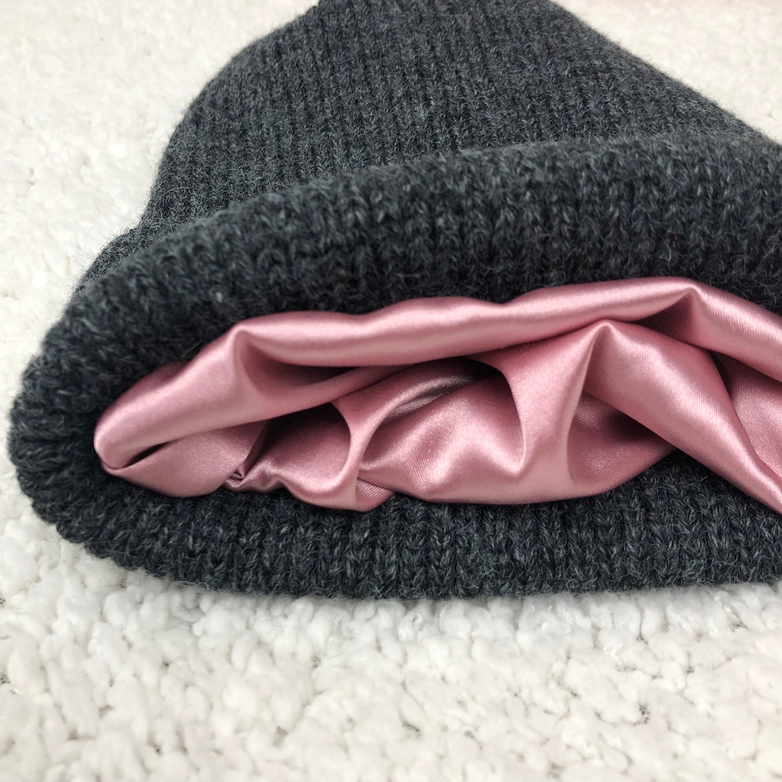Satin Lined Knit Beanie Winter Hat Dark Gray Color for Men and Etsy