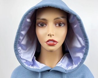 Satin Lined Hoodie -Unisex Spring Thin Hoodie-Dusty Blue