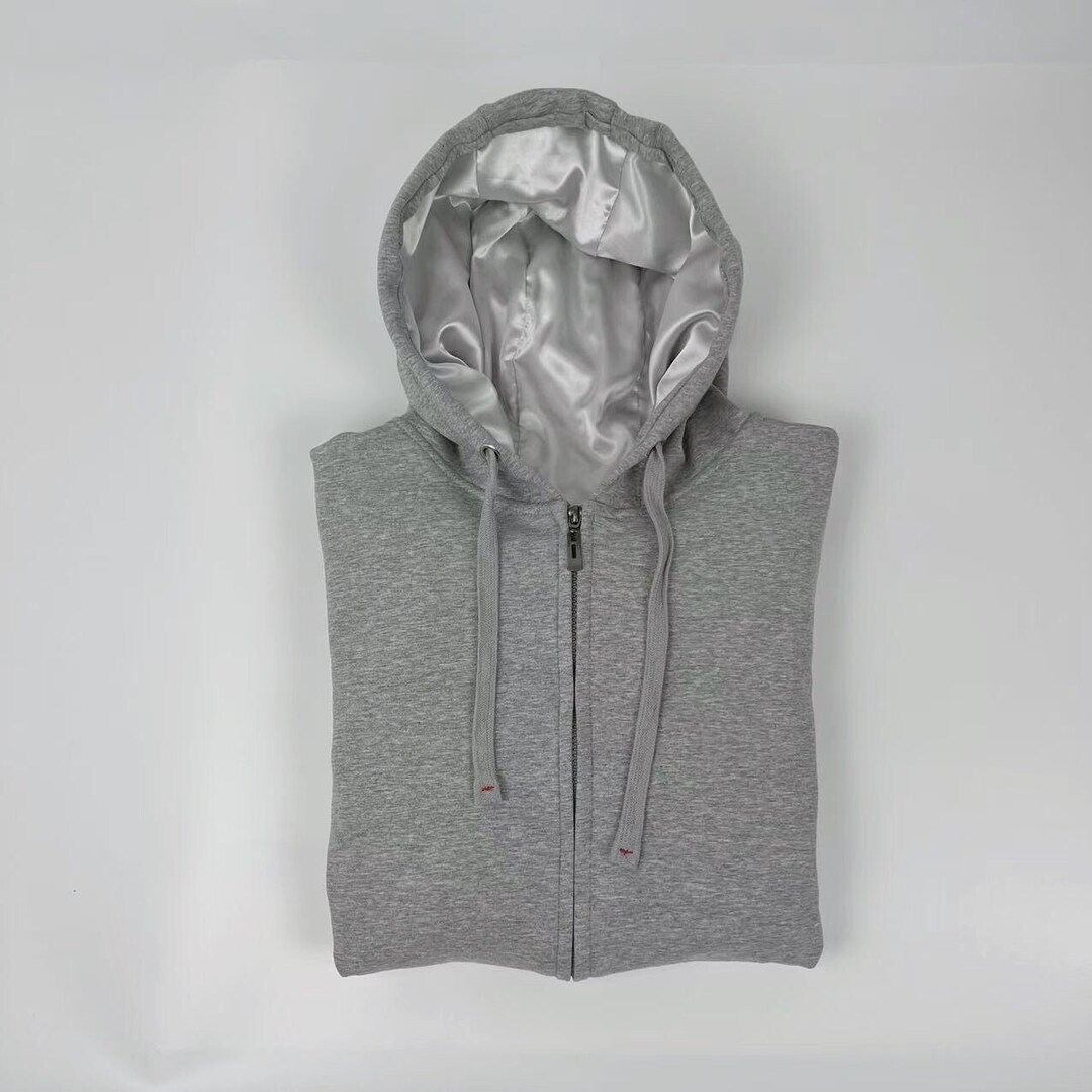 Zip up Satin Lined Hoodie Unisex-velvet Fleece-thick-gray - Etsy