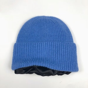 Satin Lined Beanie Winter Knit Hat For kids-Fog Blue