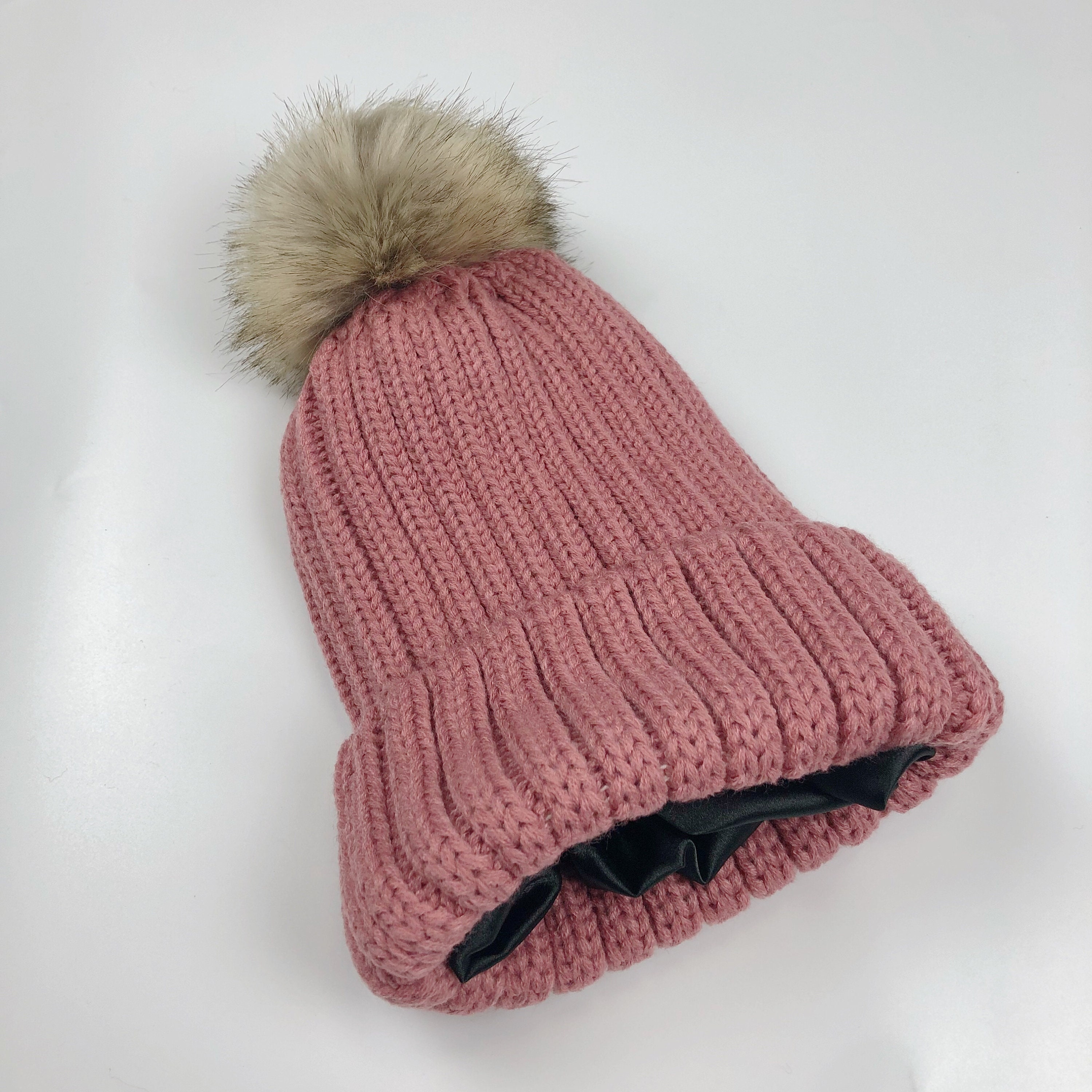 Satin Lined Beanie for Winter With Detachable Pom Pom Bobble 