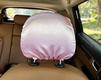 Reversible Satin Car Headrest Cover Adjustable-Pink