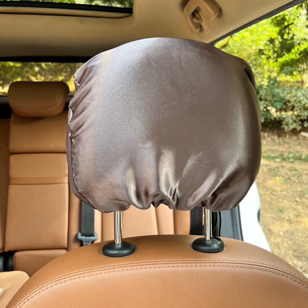 Reversible Satin Car Headrest Cover Adjustablecharcoal Gray Etsy