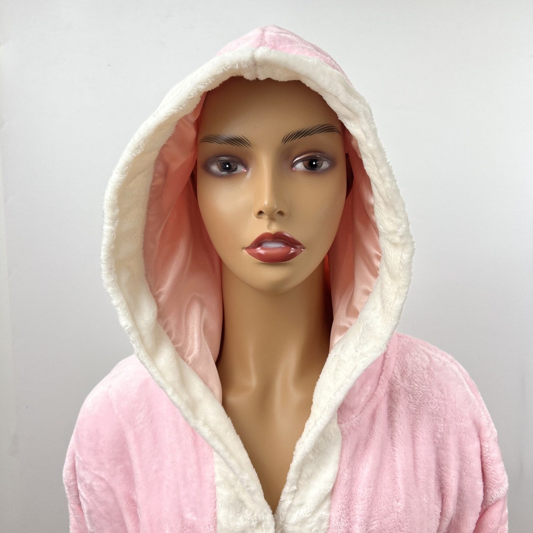 Satin Lined Robeunisex Warm Fleece Robe With Hood, Contrast Color