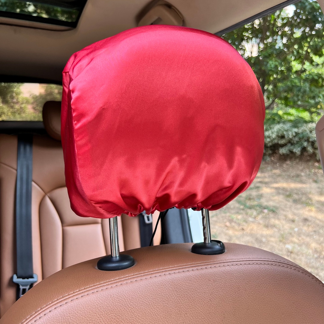 Reversible Satin Car Headrest Cover Adjustablered Etsy
