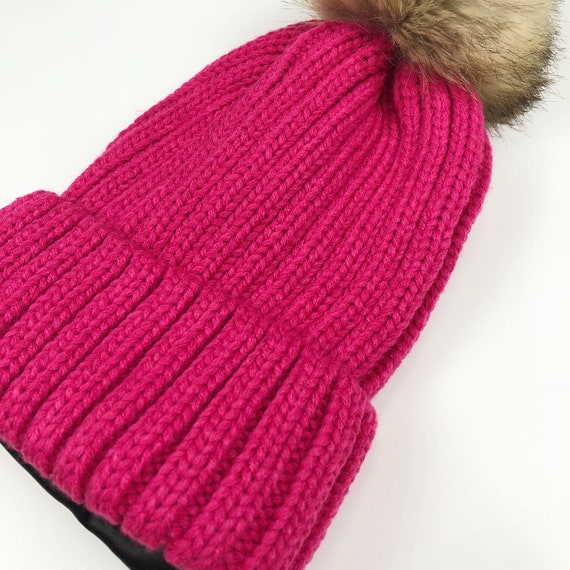 Only Curls Satin Lined Beanie Hat - Pink with Pom Pom