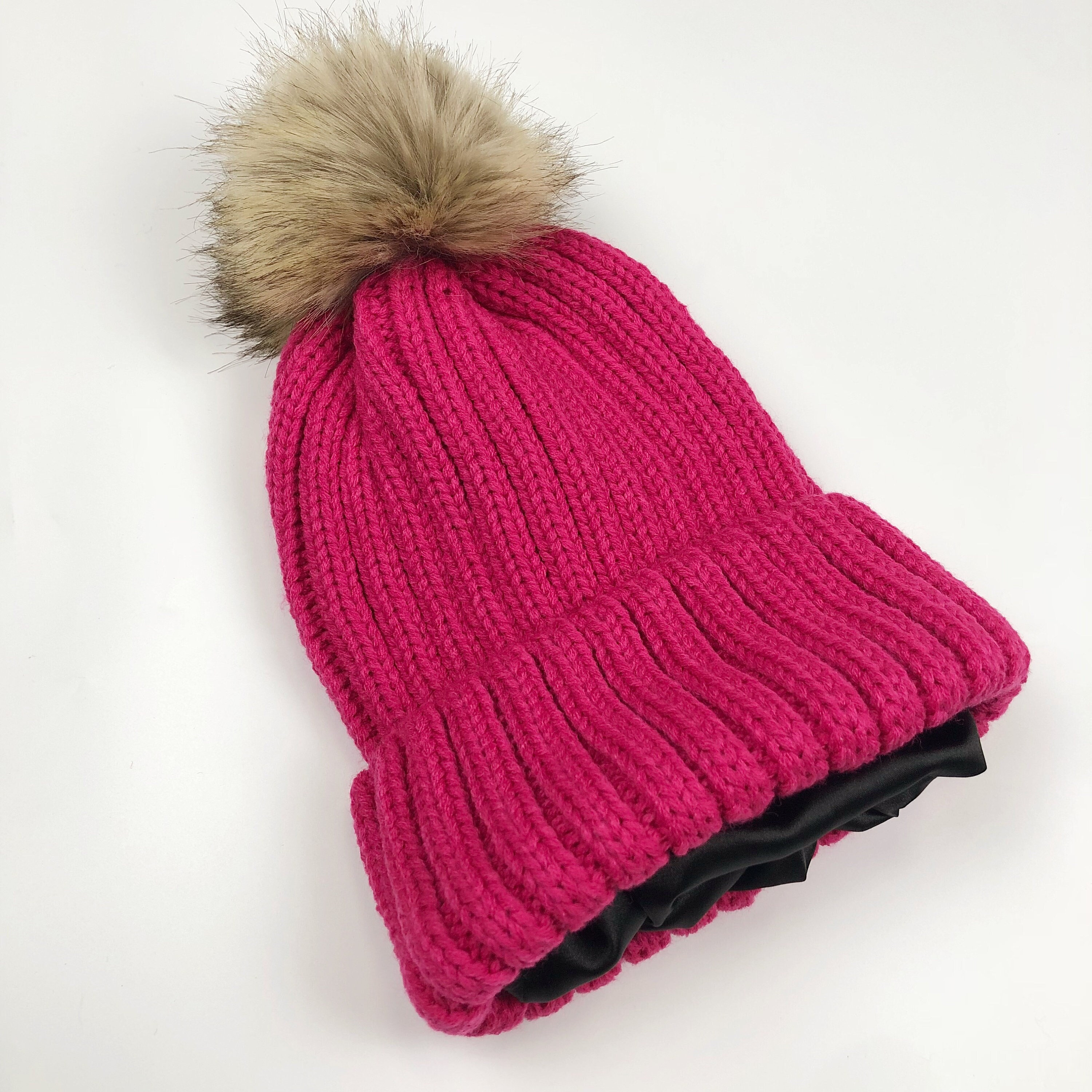 Hot Pink Pompom Hat - Etsy