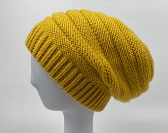 Satin Lined Knit Slouch Beanie Winter Hat Yellow