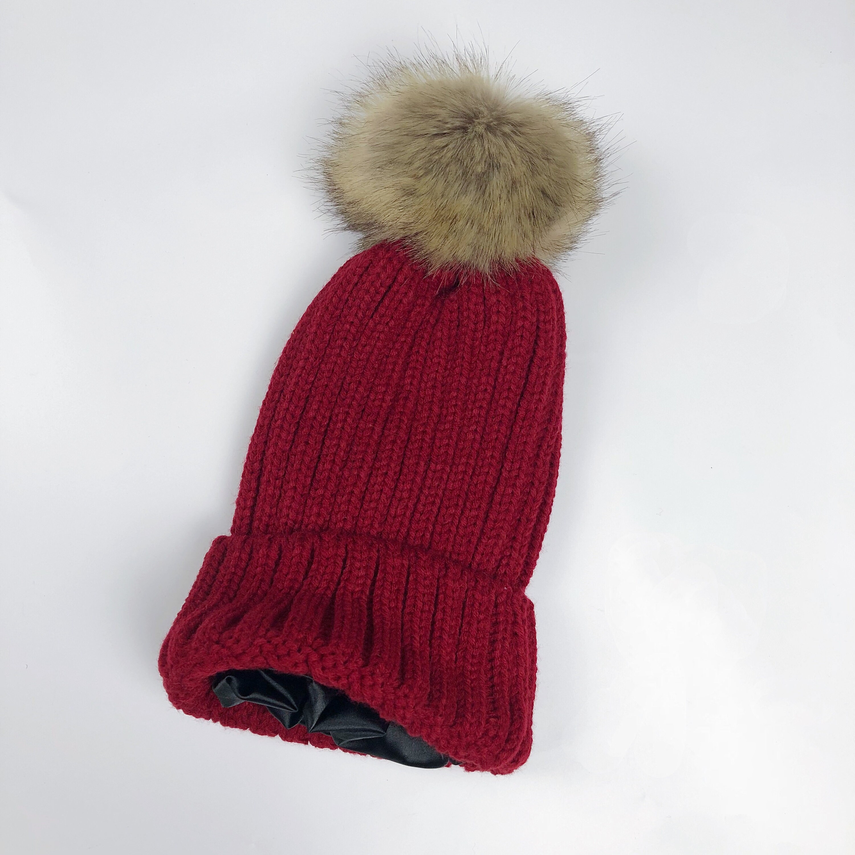 Creekstone Berretto Pompon Foderato in Raso per Capelli, Pom Pom Beanie Donna, Caldo Cappello Invernale Lavorato a Maglia con Pompon in Pelliccia Sintetica (IT, Testo, Taglia Unica, Grigio Antracite
