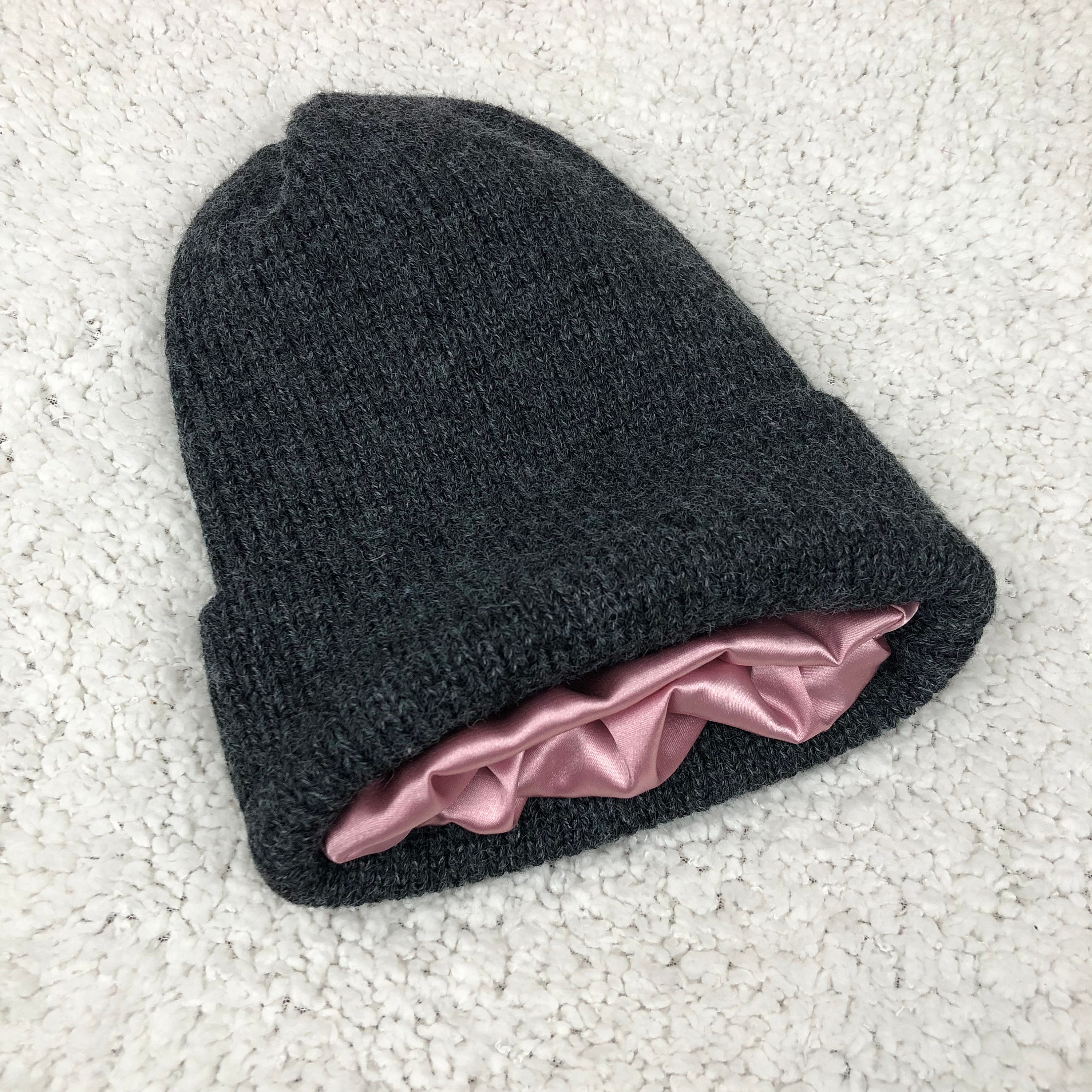 Satin Lined Knit Beanie Winter Hat Dark Gray Color for Men and Etsy