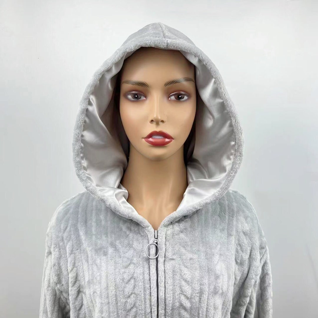 Satin Lined Robewomen's Zip up Fleece Robe, Warm Loose Zipper Bathrobe
