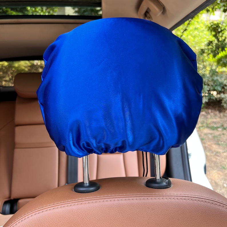 Reversible Satin Car Headrest Cover Adjustableblue Etsy