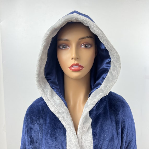 Peignoir double en satin Peignoir chaud unisexe a capuche en polaire peignoir de couleur contrastante bleu marine Etsy France