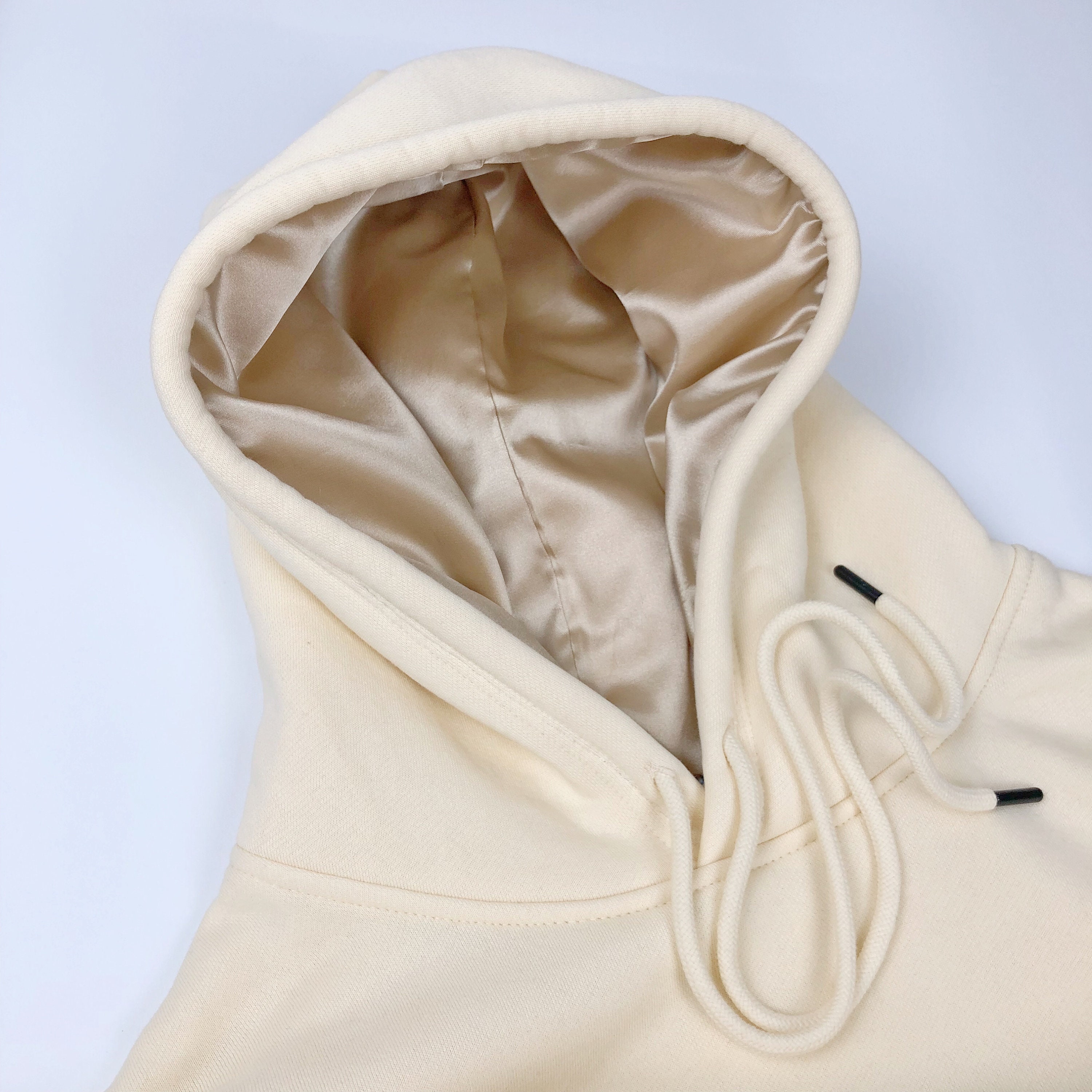 Satin Lined Hoodie Unisex Fleece Lined-Thick-Cream Beige | Etsy
