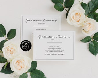 Minimalist Graduation Ceremony Details Template | Editable Digital Template | Corjl Grad Announcement Invite Card