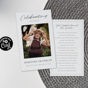Funeral Memorial Prayer Card Template | Editable Digital Printable | Corjl Religious Prayer Card