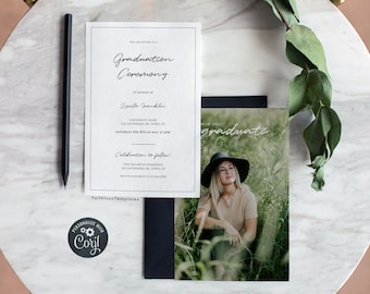 Minimalist Graduation Announcement / Invite Template | Editable Digital Template | Corjl Printable Graduation Ceremony & Party Invitation