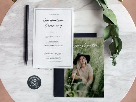 Minimalist Graduation Announcement / Invite Template | Editable Digital Template | Corjl Printable Graduation Ceremony & Party Invitation