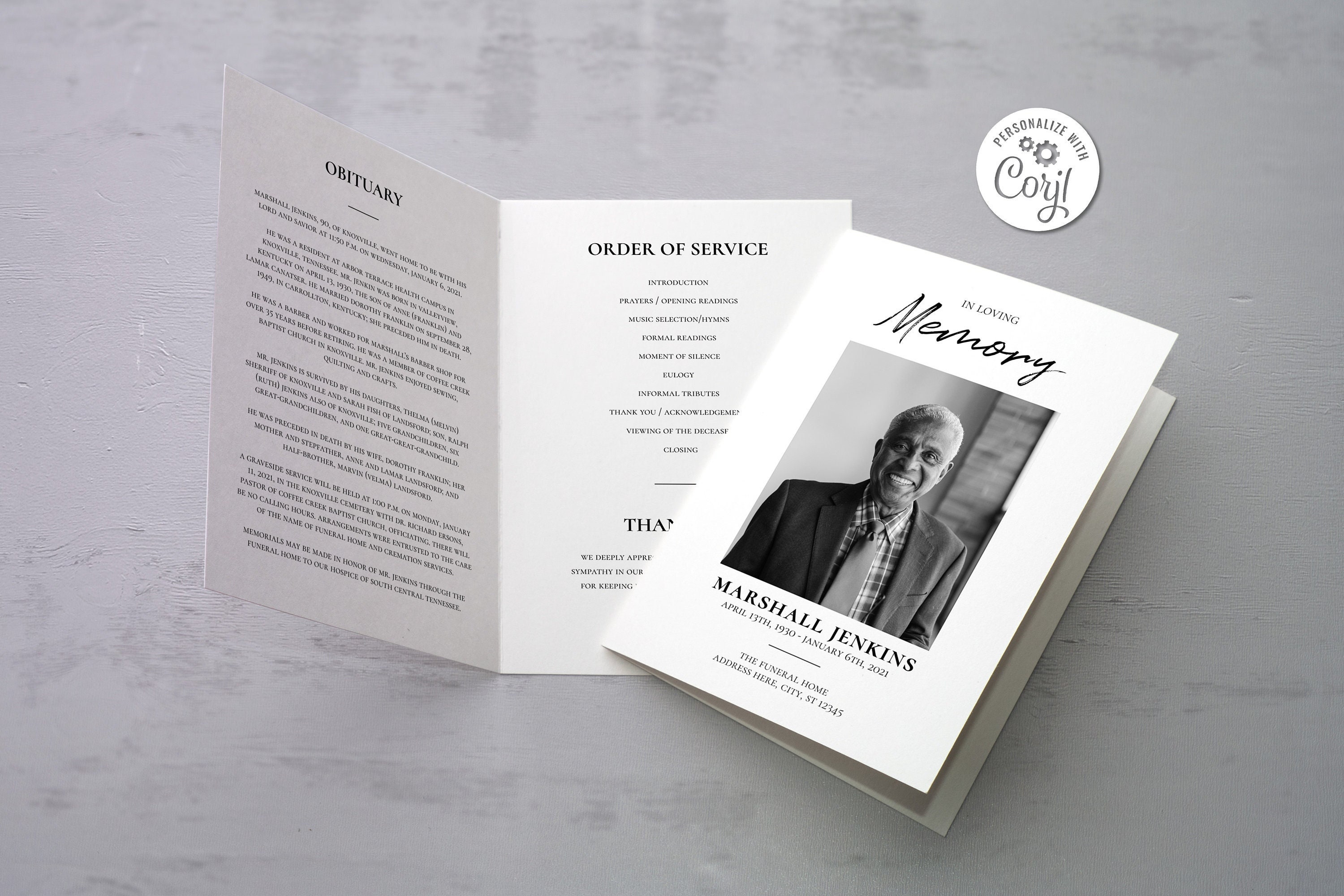 Minimalist Funeral Program Template | Editable Digital Printable ...