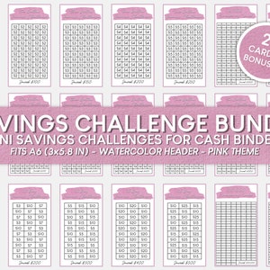 A6 Savings Challenge Bundle / Budget Binder Inserts / Cash Envelope Inserts / Budget Savings Printable / Cash Challenge / Watercolor Pink