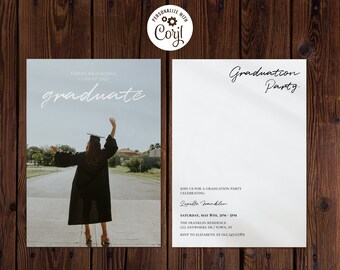 Minimalist Graduation Party Invite Template | Editable Digital Template | Corjl Grad Invitation