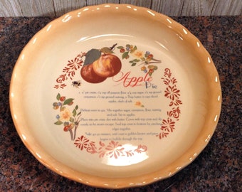 Apple Pie Recipe Plate, Nantucket 10" Apple Pie Recipe Dish, Collectible Stoneware Deep Dish Pie Pan, Vintage Ceramic Pie Plate Recipe Decor