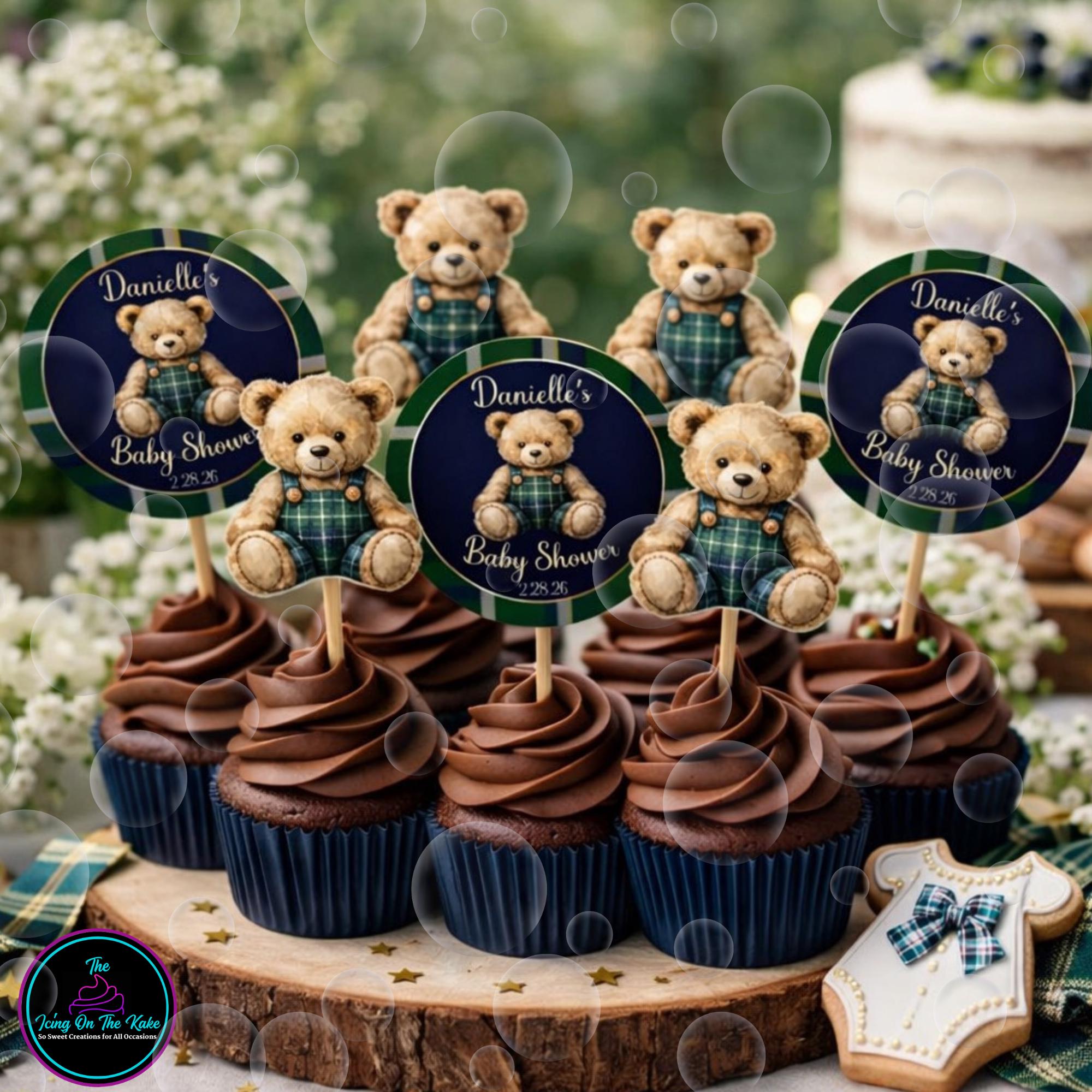 Teddy Bear Baby Shower Cupcake Toppers | Personalized Baby Shower Decor ...