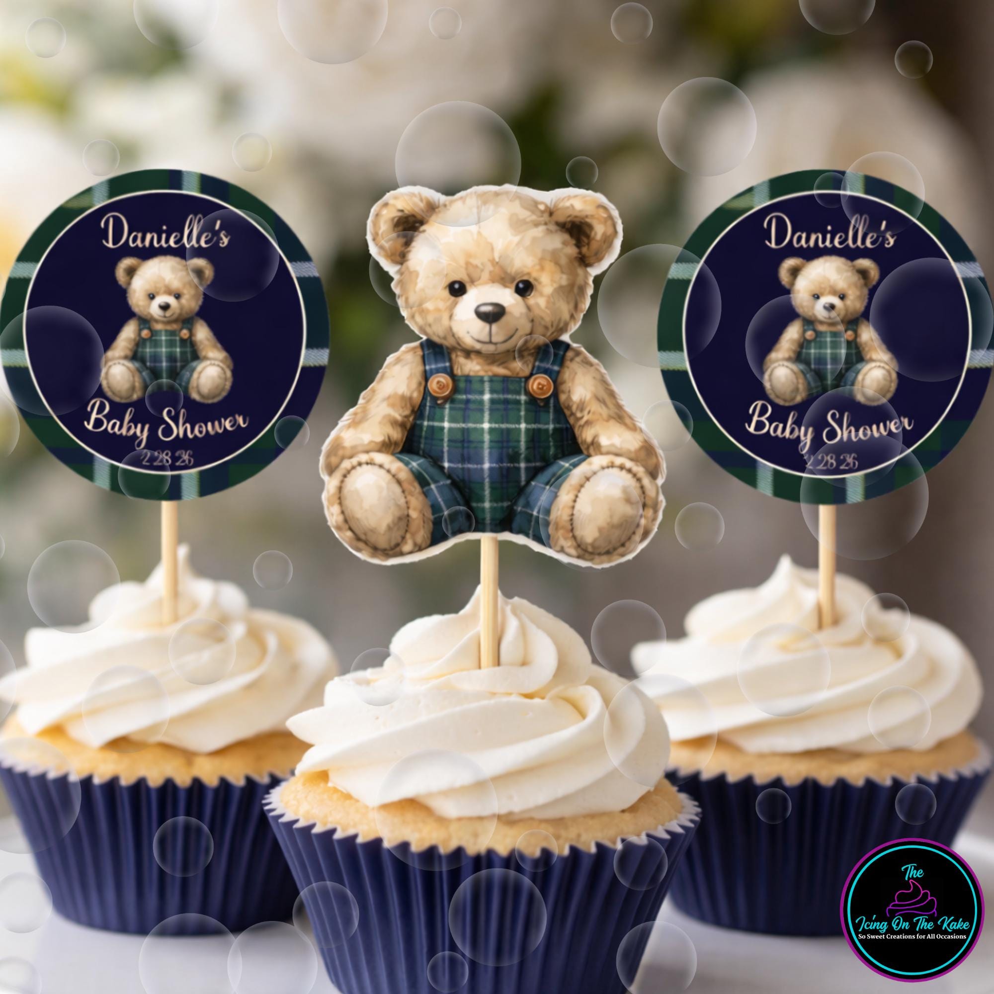 Teddy Bear Baby Shower Cupcake Toppers | Personalized Baby Shower Decor ...