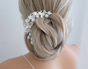 Bruid witte bloem bruiloft hoofddeksel, kleine bloemen bruids haarkam, bruiloft haaraccessoires witte bloem