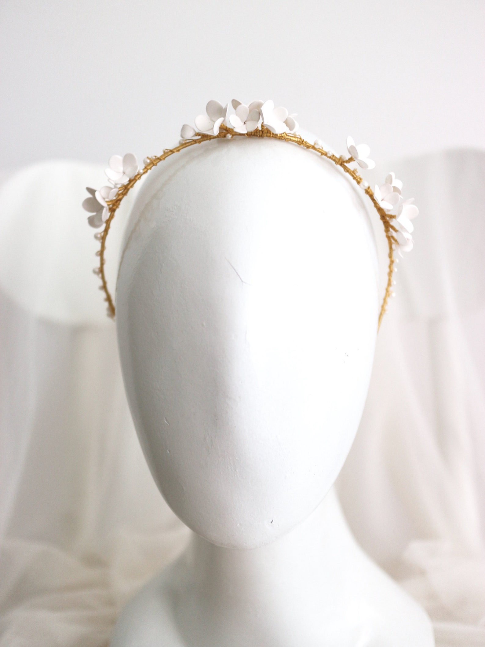 White flower headband Wedding flower headband Bridal white Etsy