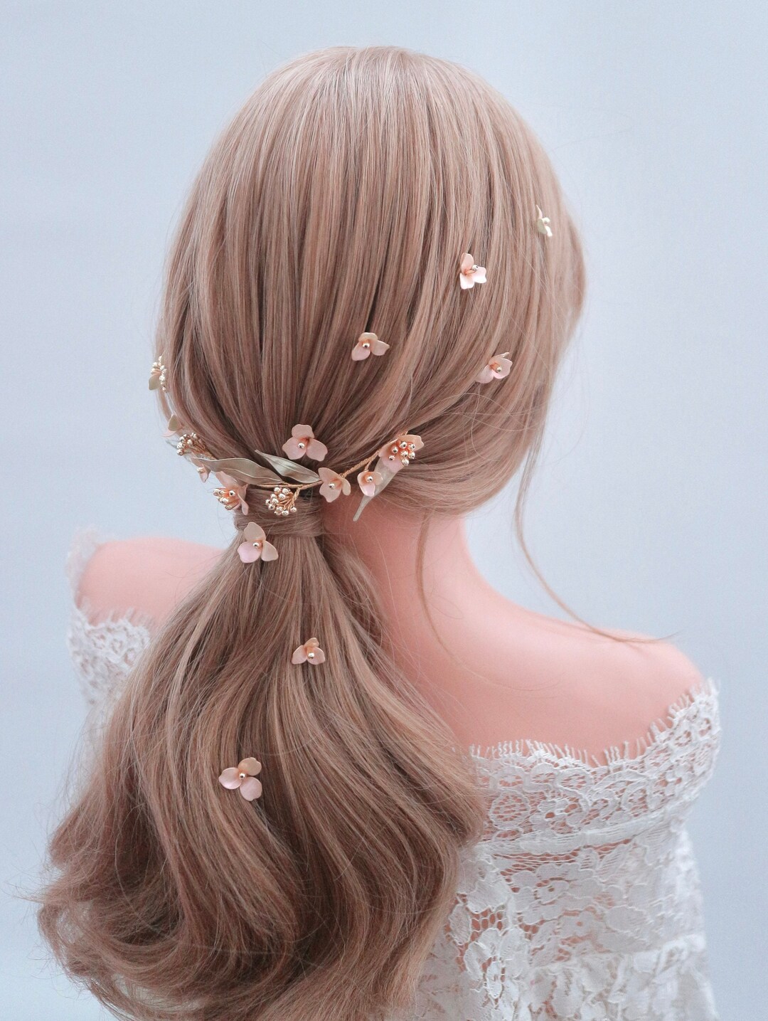 Bride Flower Hair Vine Gold and Blush Hair Pins Wedding Hair Etsy