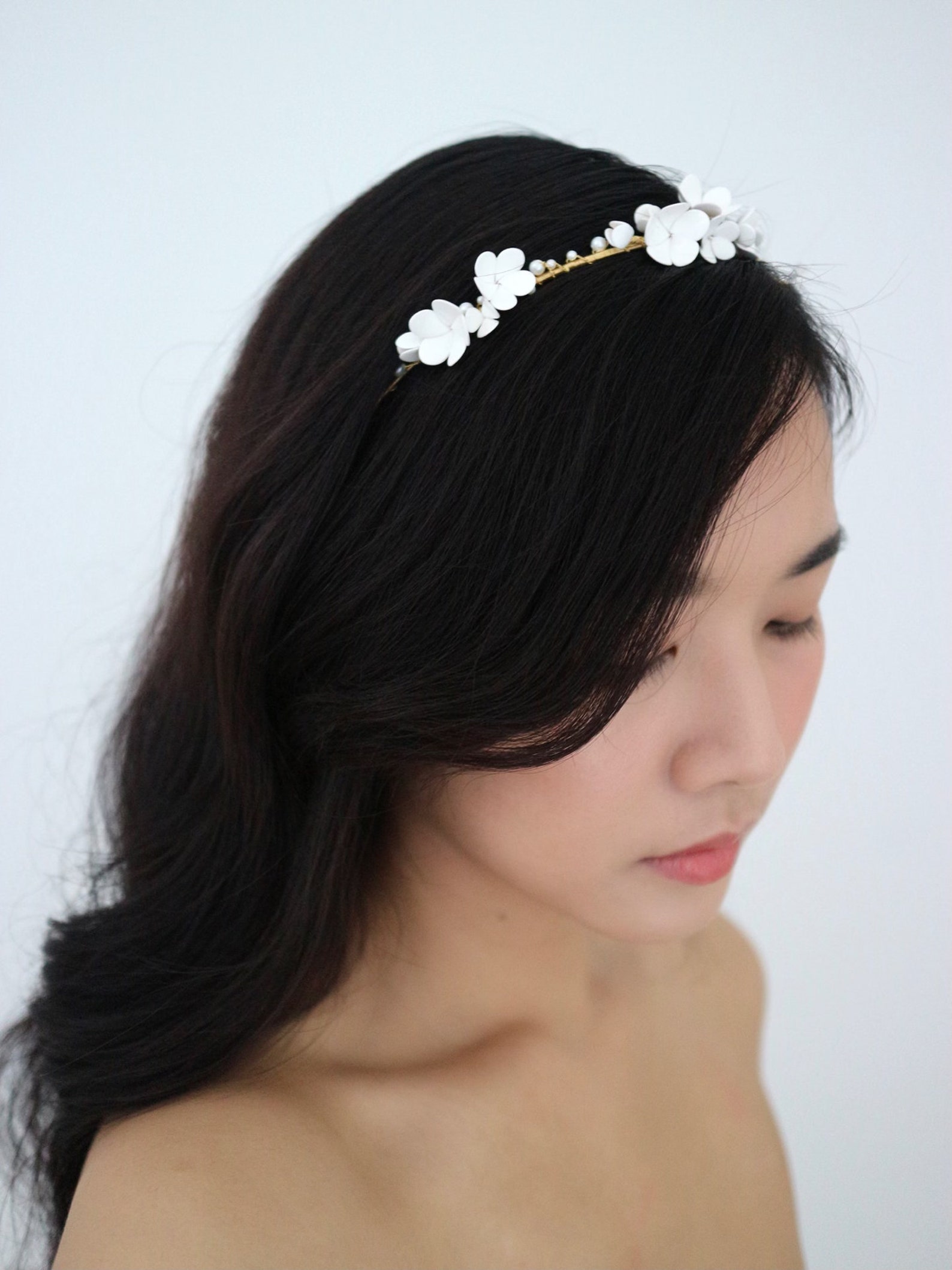 White flower headband Wedding flower headband Bridal white Etsy
