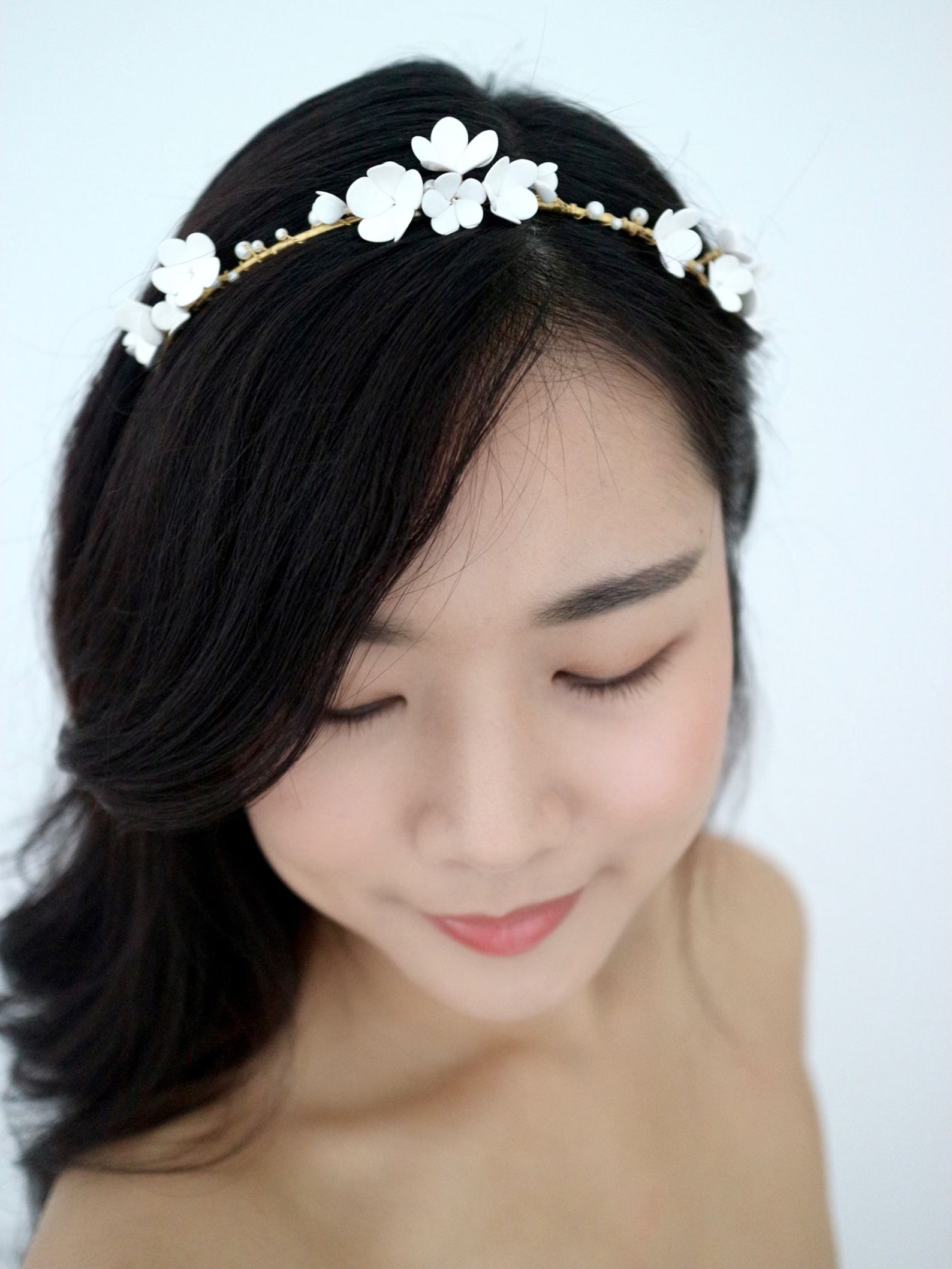White flower headband Wedding flower headband Bridal white Etsy