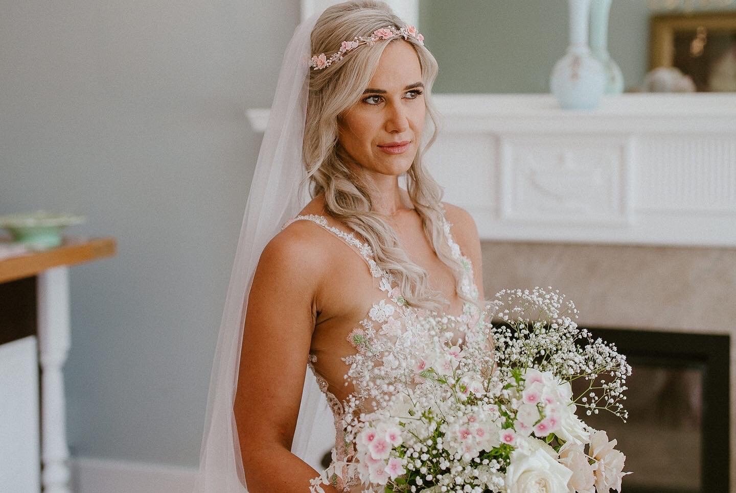 Flower Crown Hair Vine Blush Pink Floral Wedding Bridal Headpiece Blush Pink Flower Crown With Pearls & Vines: Boho Wedding  main image 2