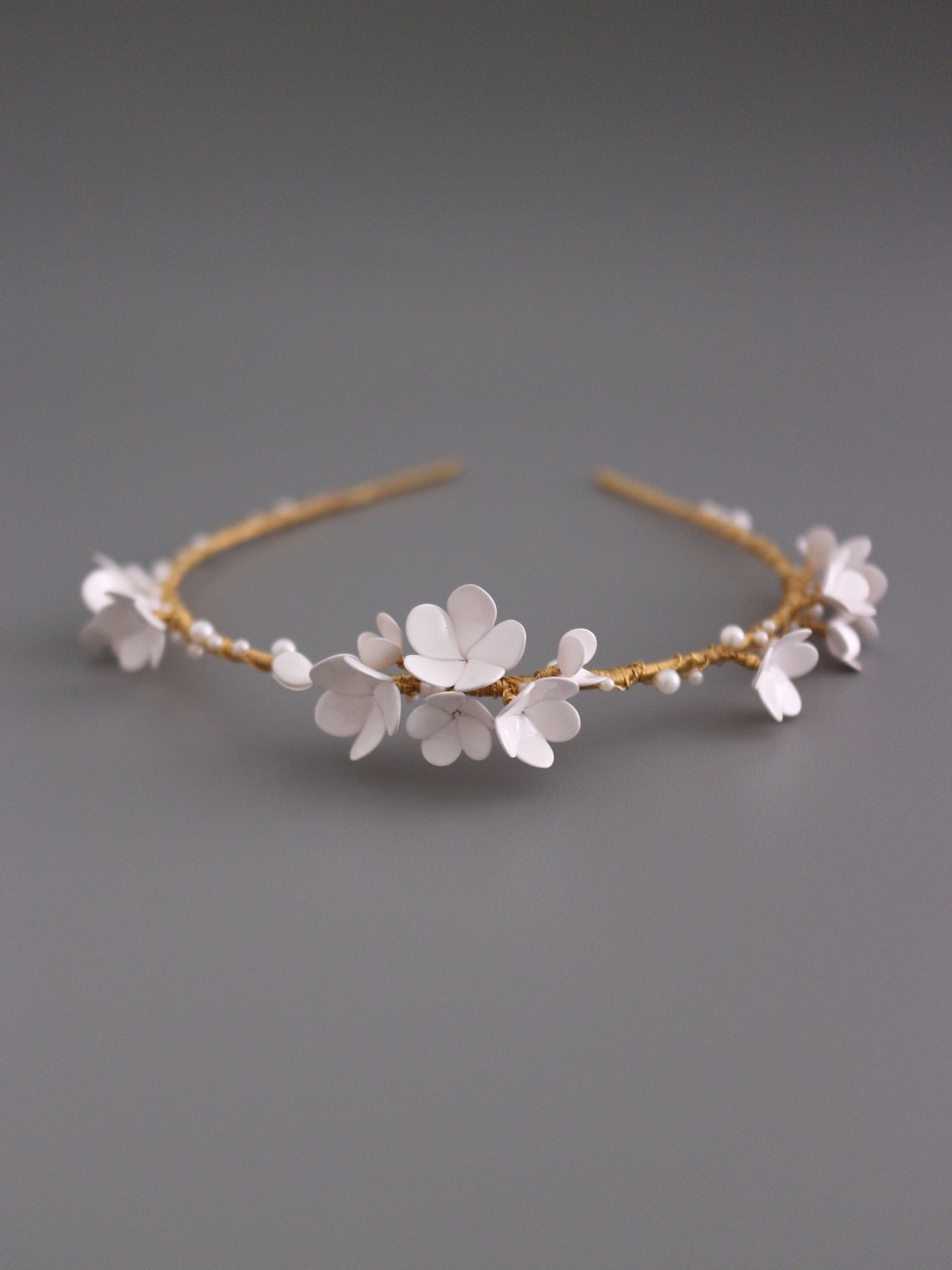 White flower headband Wedding flower headband Bridal white Etsy