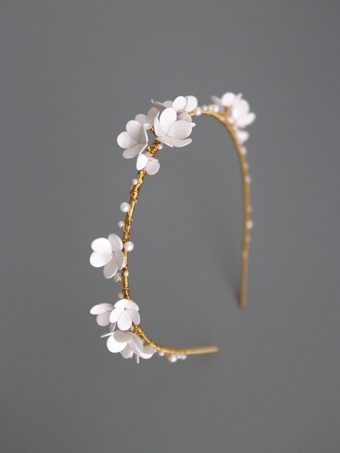 White flower headband Wedding flower headband Bridal white Etsy