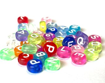 Perline rotonde piatte dell'alfabeto da 7 mm, perline in acrilico trasparente, perline con lettere, perline colorate, perline per bambini
