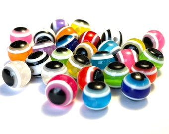 Round Hamsa Evil Eye Beads, 6mm 8mm 10mm 12mm Stripe Resine Evil Eye Beads, God's Eye, Resin Beads, Blue, Green, Red, mixed, Purple