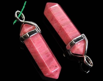 Natural Pink Rhodonite double Terminated,  Point Pendant beads, Gemstone  Stone bead, Rock  pendant