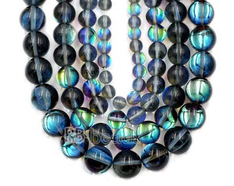 Mystic Gray Aura Quartz Beads loose Holographic Quartz  Beads, 6mm 8mm 10mm 12mm beads, made of GLASS