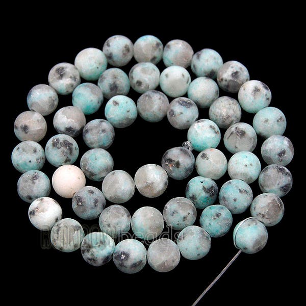 Frosted Matte lotus Kiwi Jasper Beads, White Blue Jasper Natural Gemstone Beads, 4mm 6mm 8mm 10mm White Blue Stone Round Beads