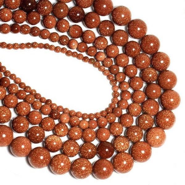 Natural Gold Sandstone Goldstone Beads, Brown aventurine Grade AAA Round, 2mm 3mm 4mm 6mm 8mm 10mm 12mm Full strand