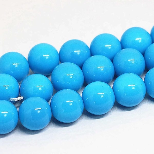 Blue Coated Czech Glass Pearl Smooth Round Beads, 4mm 6mm 8mm 10mm 12mm 14mm 16mm Opaqu loose beads, jewelry making and beading 16'' str