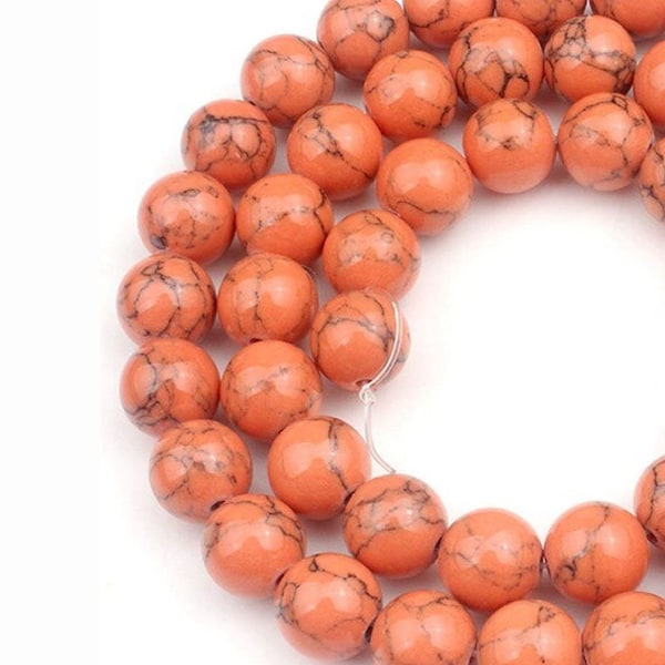 Orange Howlite Turquoise Round Loose Gemastone beads, 2mm 3mm 4mm 6mm 8mm 10mm 12mm Natural Stone Jewelry, Beading beads, 16'' strand